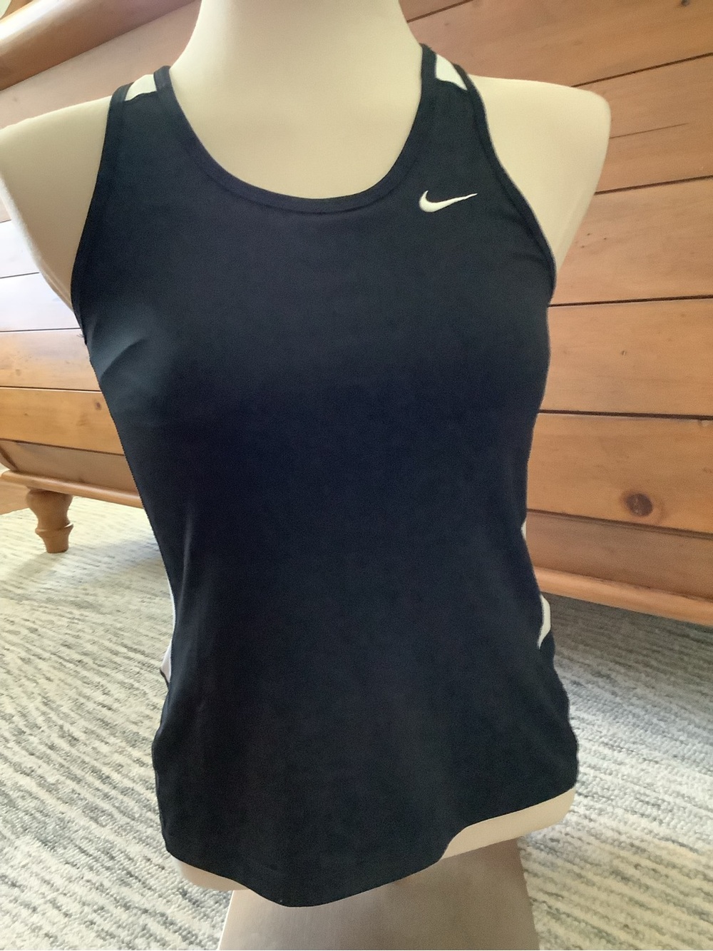 Nike Black Racerback Tank with White Swoosh and Trim